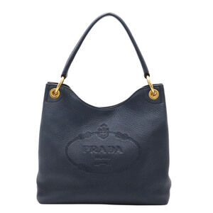 Prada Logo Shoulder Bag Leather Baltic Navy Blue